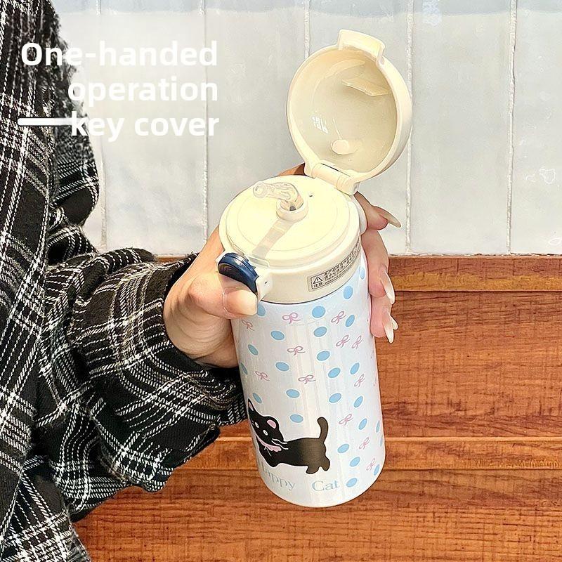 Cat Cartoon Insulated Water Bottle For Kids And Students With Stainless Steel Material