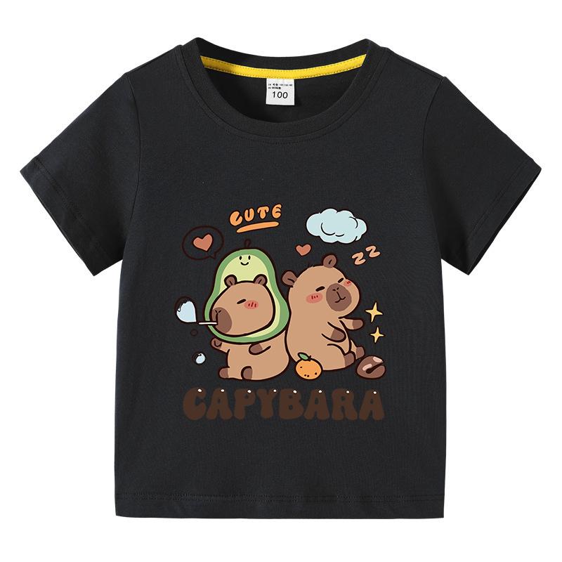 Solid Color Kids Basic T-shirt Capybara Tees 3-10Years Children Short Sleeved Clothes Boys Girls Round Neck Tops Birthday Gifts