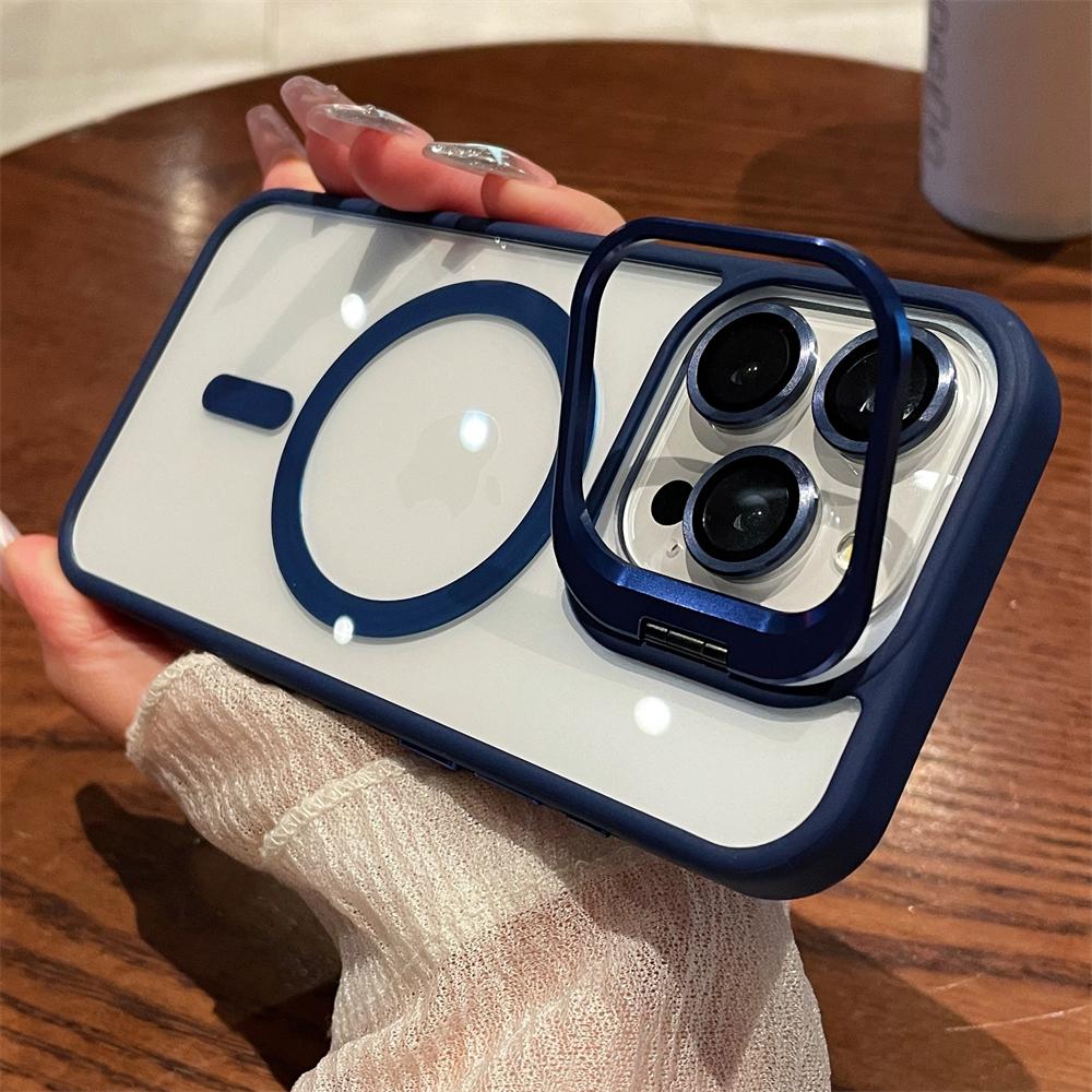 Magnetic Camera Stand Holder Clear For iPhone 15 14 13 12 11 Pro Max Plus For Magsafe Lens Mount Bracket Shockproof Cover Funda