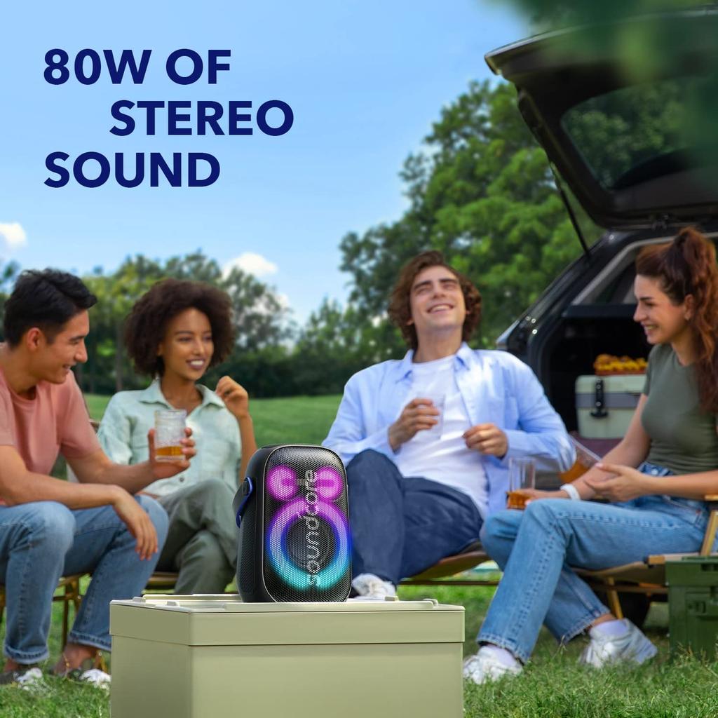 Anker Soundcore Rave Neo 2 Portable 80W Stereo PartyCast Light IPX7 Waterproof 18 Hours Customizable EQ Bass Party Backyard Use Speaker Sound, 2.0