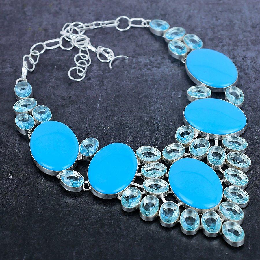 Turquoise Gemstone Handmade 925 Sterling Silver Jewelry Necklace 18" n5Q00