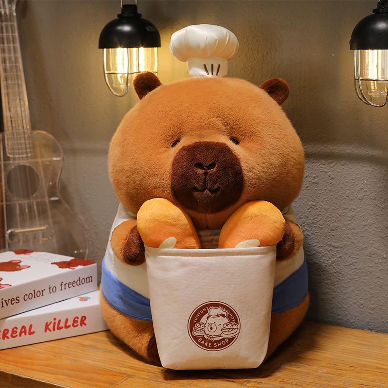 40-70cm Chef-Capybara Plüschtier Kawaii Cartoon Bäckerei-Thema Weiches Kuscheltier mit Brot-Puppe Kissen Heimdekoration Kindergeschenke 40cm