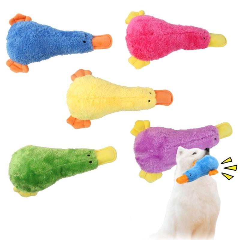 Colorful Squeaky Duck Toy For Dogs Durable Plush Chew Resistant Pet Training Toy