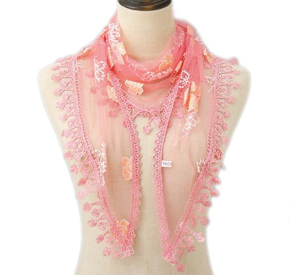 Triangle Soft Lace Veil Scarf Women Embroidered Tassel Veil Floral Prayer Church Headcovering Scarves Sheer Party Stoles