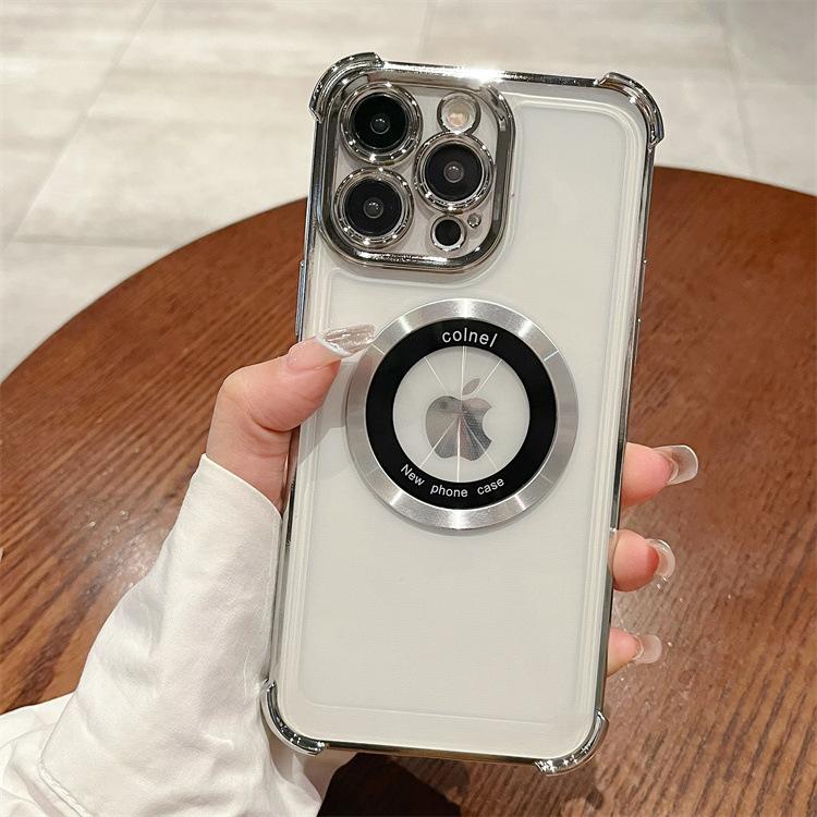 Four Corner Anti-fall Plating Suitable for Apple 16PRO Double-ring Magnetic Suction Mobile Phone Case Iphone12/14 Simple Protective Case