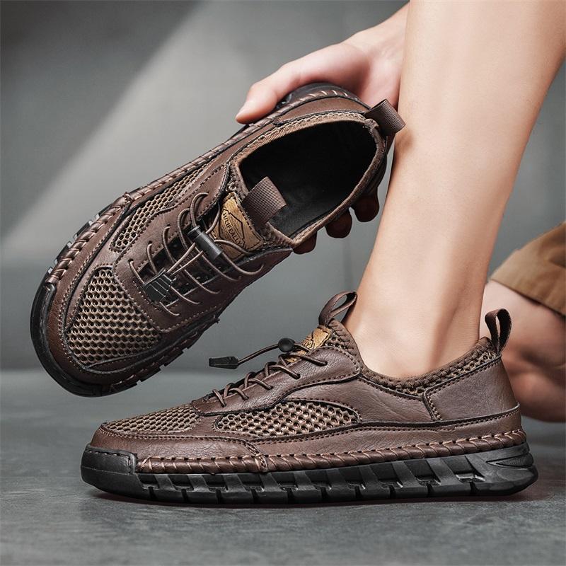 Fashion Men Fashion Hot Sale Walking Shoes Handmade Leather Casual Flats Outdoor Hollow Out Sneakers Male Comfortable Leather Sandals