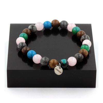 Stones and Minerals. Bracelet Beads Rose Quartz + Labradorite + Chrysocolla + Wood 8 Mm. Made In France.