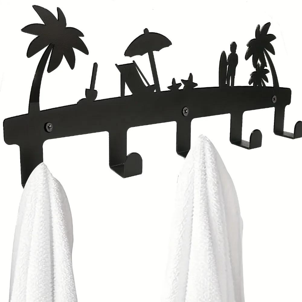 1 Stück Rostfreier Metall Wandmontierter Handtuchhalter mit 5 Haken - Perfekt für Badezimmer, Schlafzimmer, Schwimmbad und Außenbereich
