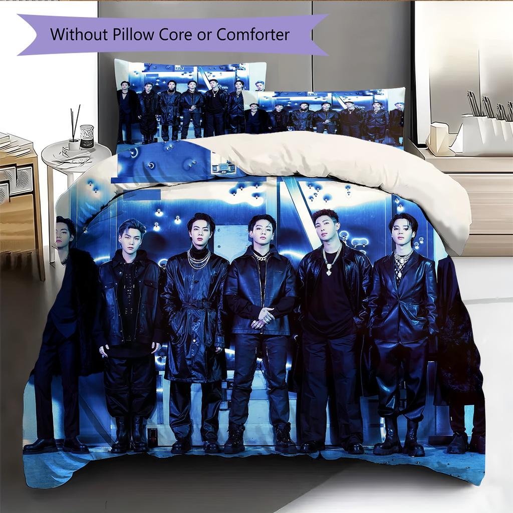 BTS Pattern Bedding Home Decoration Birthday Gift (1 * Duvet Cover + 2 * Pillowcase, Without Core)