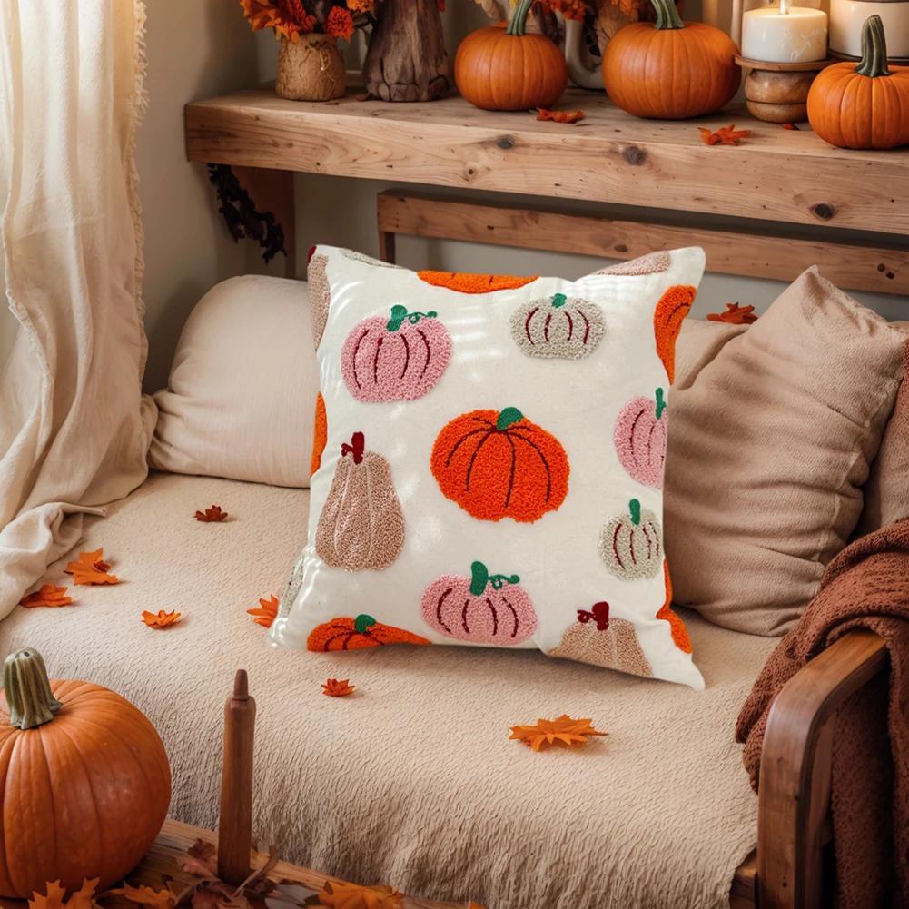 2PCS Embroidered Pillowcase 45x45cm Ghost Pumpkin Throw Cushion Covers Halloween Decor Throw Pillow Covers for Sofa Bed Couch