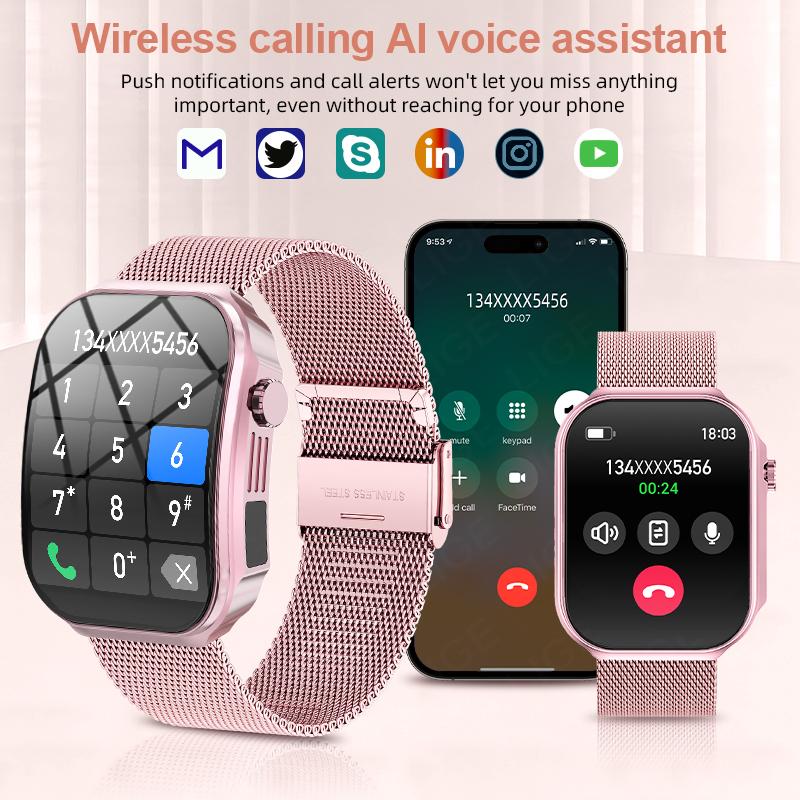 New Curved Screen Women's Smart Watch 2.2" HD Touch Screen Body Temperature Bluetooth Voice Call Men's Fitness Smartwatch