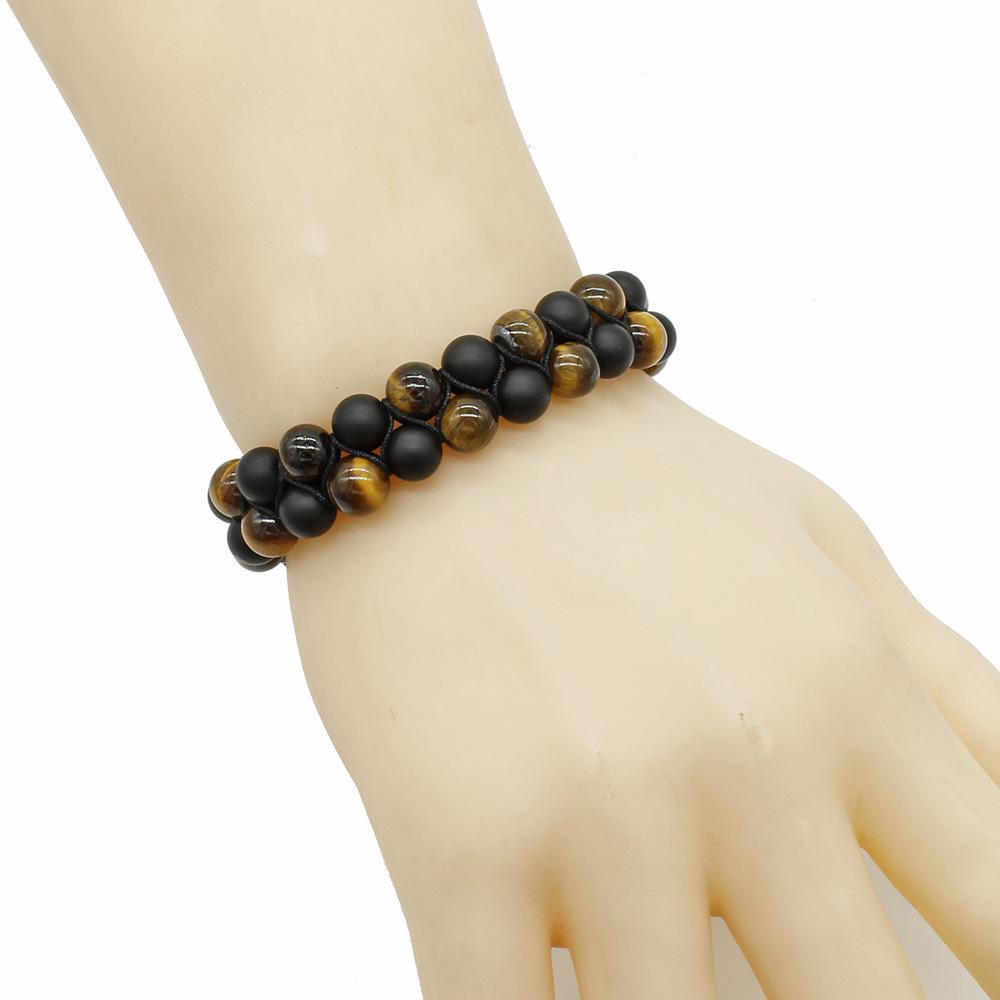 European-American White Turquoise & Lava Stone Double Layer Adjustable Bracelet