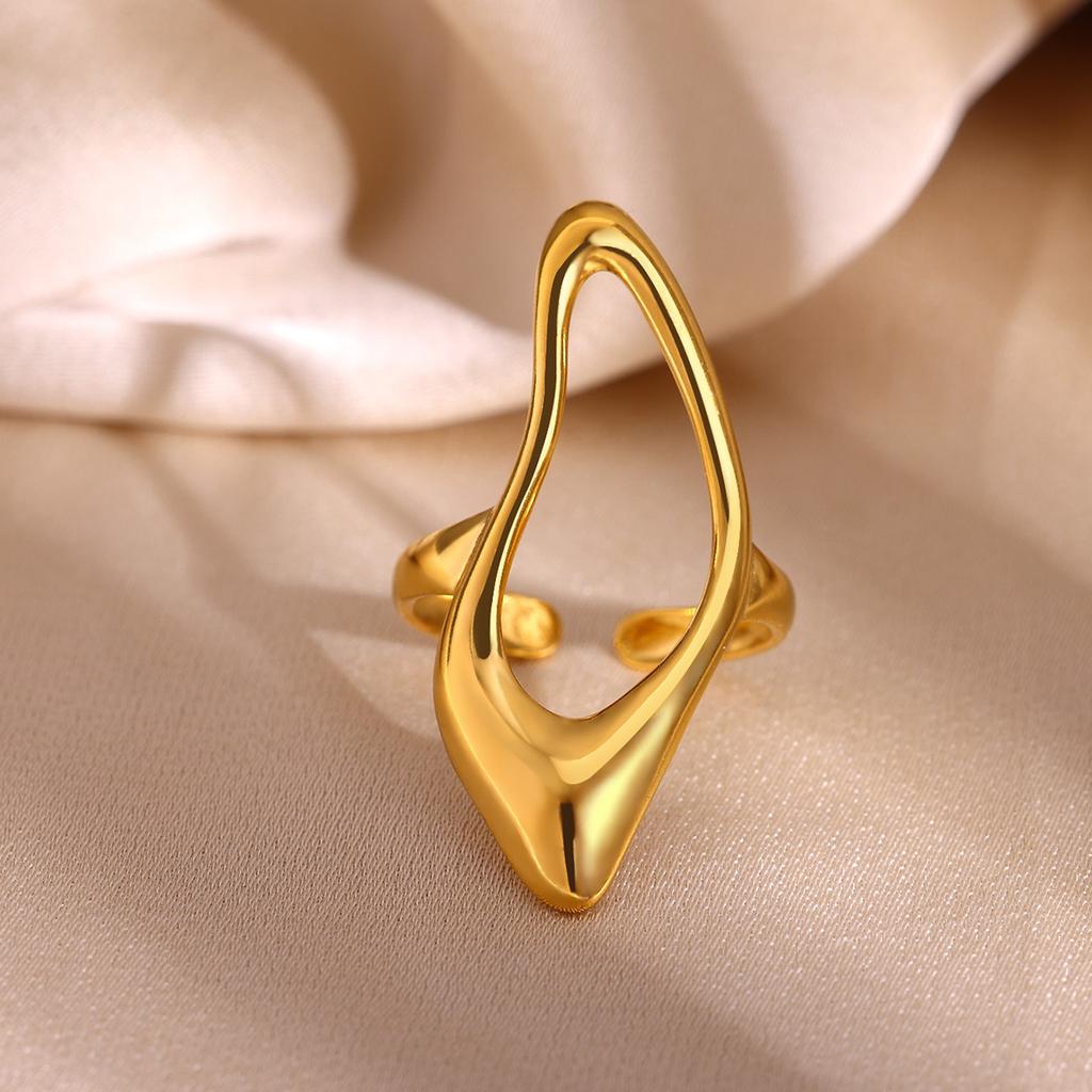 Summer Beach Style Gold Color Open Rings Stainless Steel Starfish Seashell Palm Tree Anillos Waterproof Ring Jewelry For Women