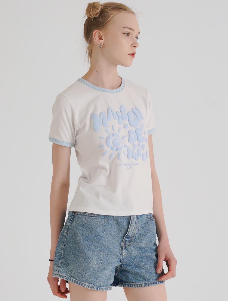 LA MAISON STUDIO Sunstar Ringer Short Sleeve T-Shirt White Blue (Fcg2Ts769W)