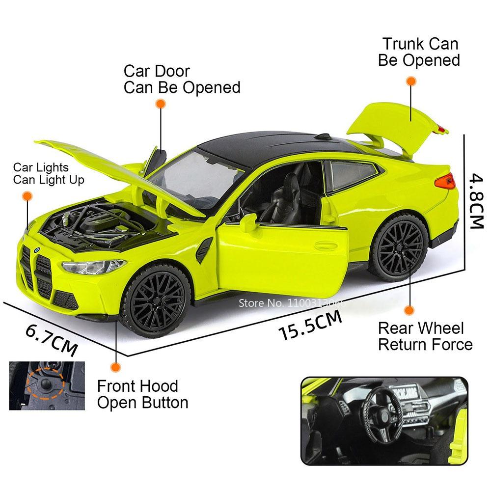 1:32 Scale M4 Cars Miniature Models Alloy Diecast Toys with Light Sound Pull Back Vehicles 4 Doors Opened Car Kids Xmas Gifts