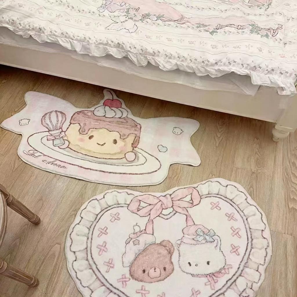 Cute Cartoon Carpet Girl Floor Mat Bedroom Plush Bedside Imitation Cashmere Foot Mat Foot Coffee Table Anti-Slip Room Decoration