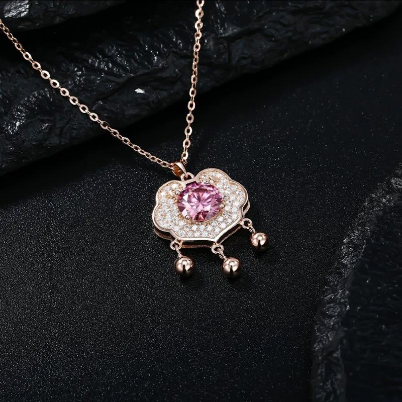 Sterling Silver S925 Safety Lock Tassel Sliver Beads Clavicle Necklace Women's Light Luxury High-Grade Chinese Style