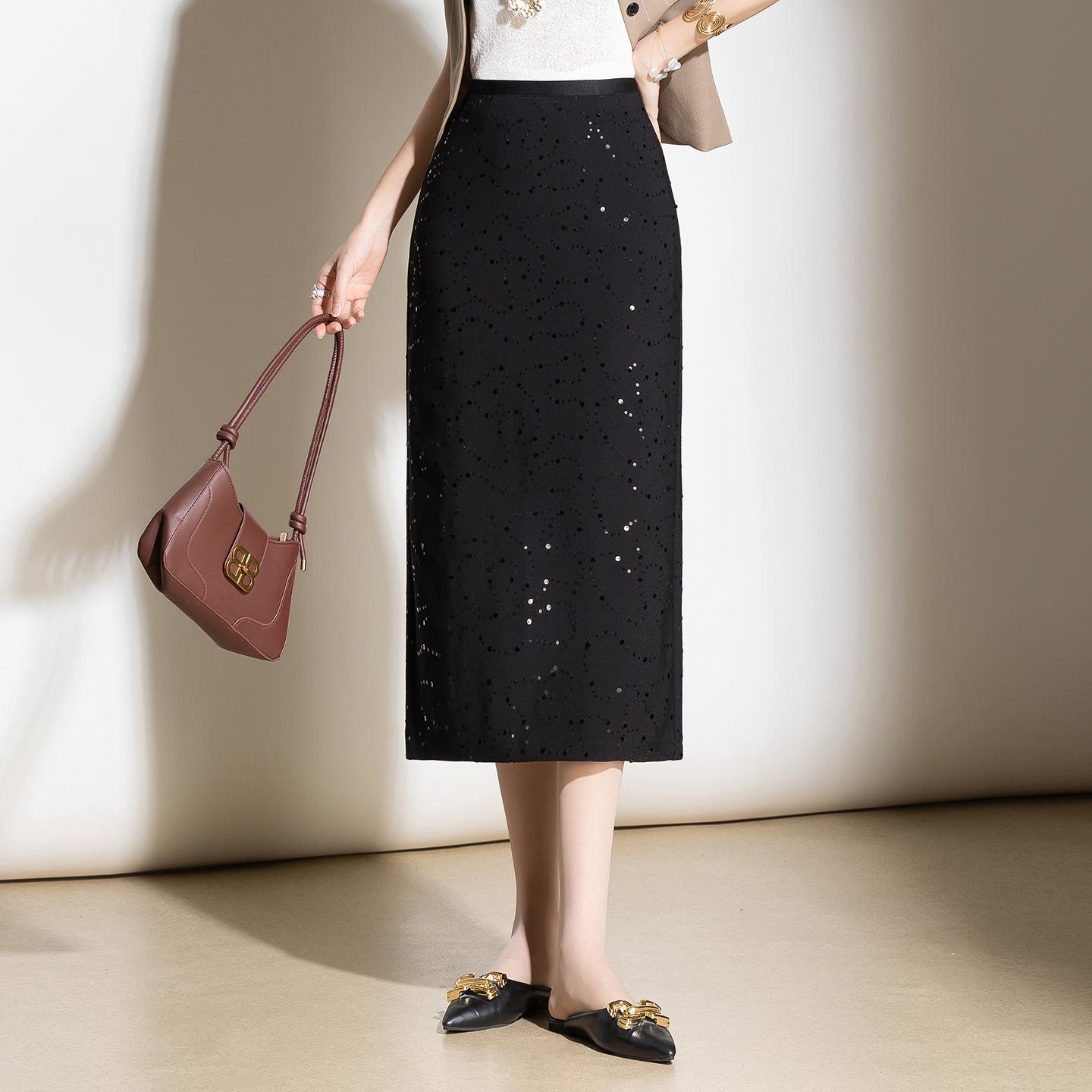 

Chic Sequined Pencil Skirt: 2026 Spring/Summer High-Waisted Slim Fit XL чорний