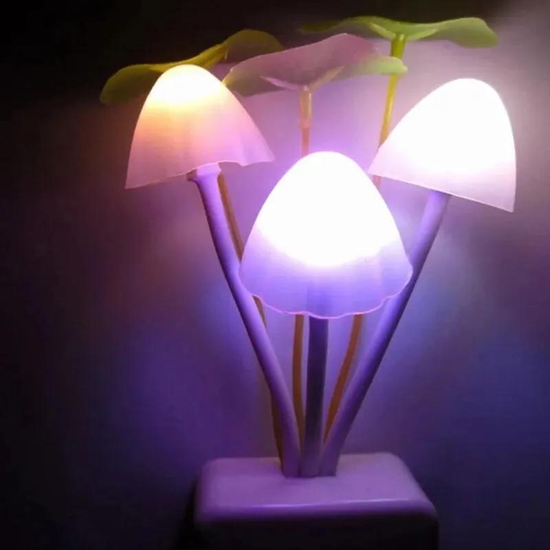 220V 3 LED Colorful Mushroom Lamp Led Night Lights Novelty Mushroom Fungus Night Light EU & US Plug Light Sensor