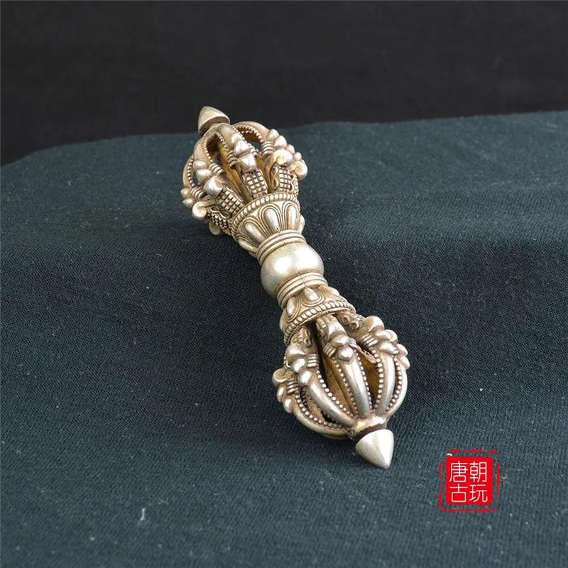 Bronce antiguo artículo de Buda mazo Jingang con nueve hilos de cobre puro y dorado en plata mazo Vajra Colección Metal