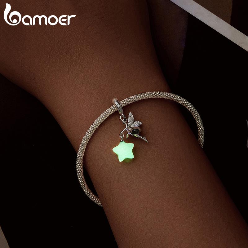 BAMOER Glow In The Dark 925 Sterling Silver Magical Fairy Charm Fit Original Bracelet DIY 925 Bamoer Luminous Beads