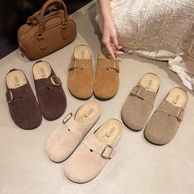 Fashion 2025 New Women's Soft Sole Outdoor Wearable Slippers Half Slip Flat Head Covered Summer Retro Style Slip-On Shoes