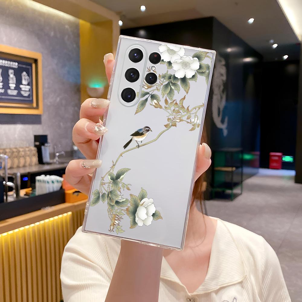 Art flower bird is suitable for Samsung S20Ultra mobile phone case, light and thin s25 anti-drop protective case s23 soft case