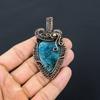 Neon Blue Apatite Gemstone Pure Copper Wire Wrapped Handmade Pendant Jewelry