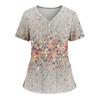 Dames Løs Kortarmet Mote Blomster- og Plante trykk V-hals Kneppbar Sideslisse Topp T-skjorte