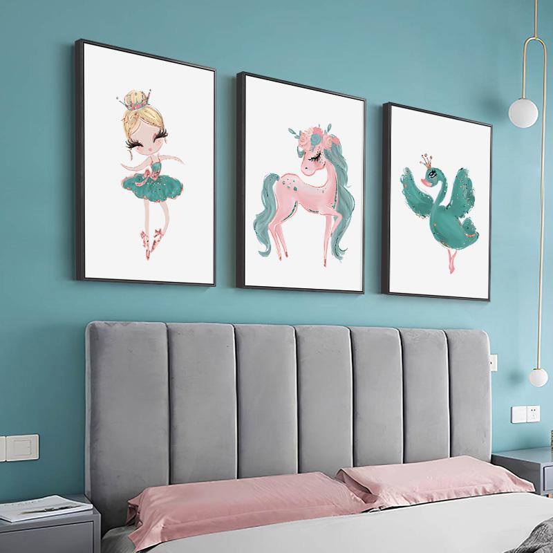 Little Princess Ballerina Canvas Poster Pink Swan Print Painting Nursery Wall Art Posters Ballet Girl Picture Baby Room Decor