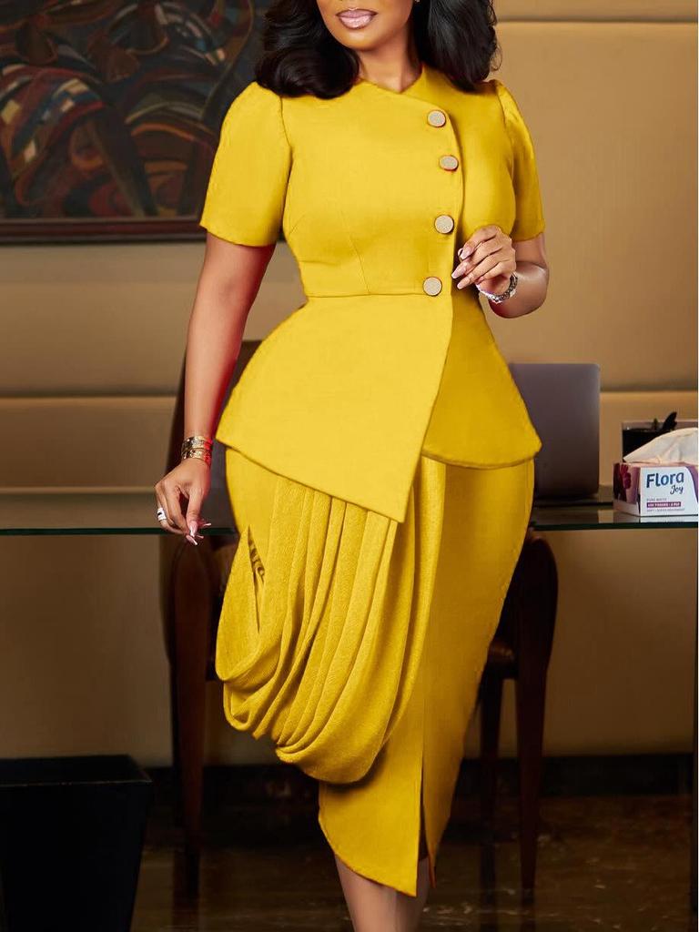 D613 Elegant Women's Fashionable Bodycon Top & Skirt Two-Piece African Set 2025