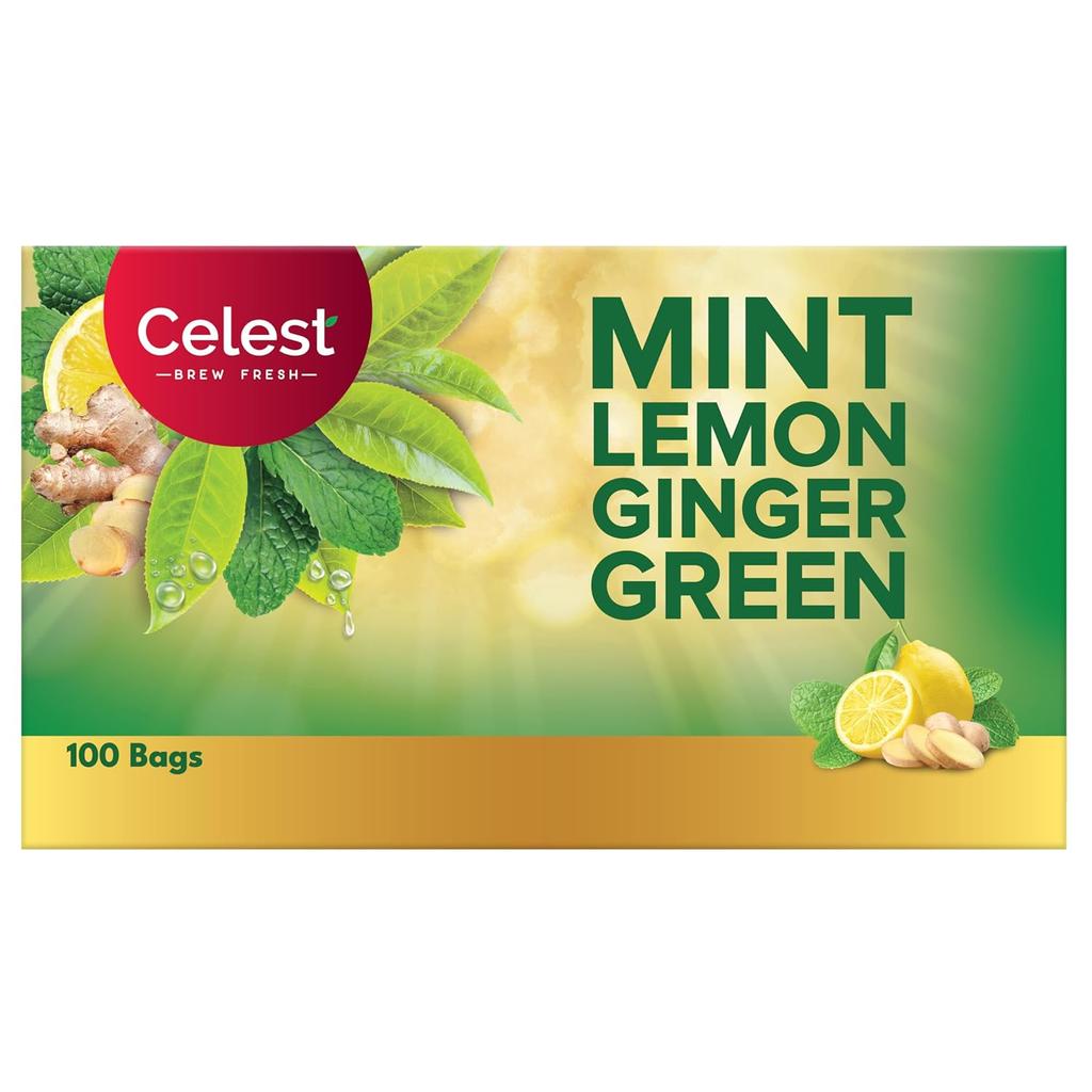 Celest Green Tea Mint Lemon Ginger 100 Bags Natural Flavour Wellness Detox Tea Pack of 1