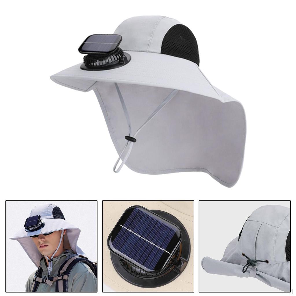 Solar Fan Sun Hat Bucket Wide Brim for Travel Garden Sport Boating Cycling