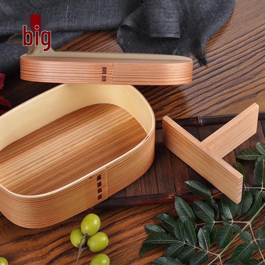 Square Wooden Bento Box with Spoon for Japanese Cuisine