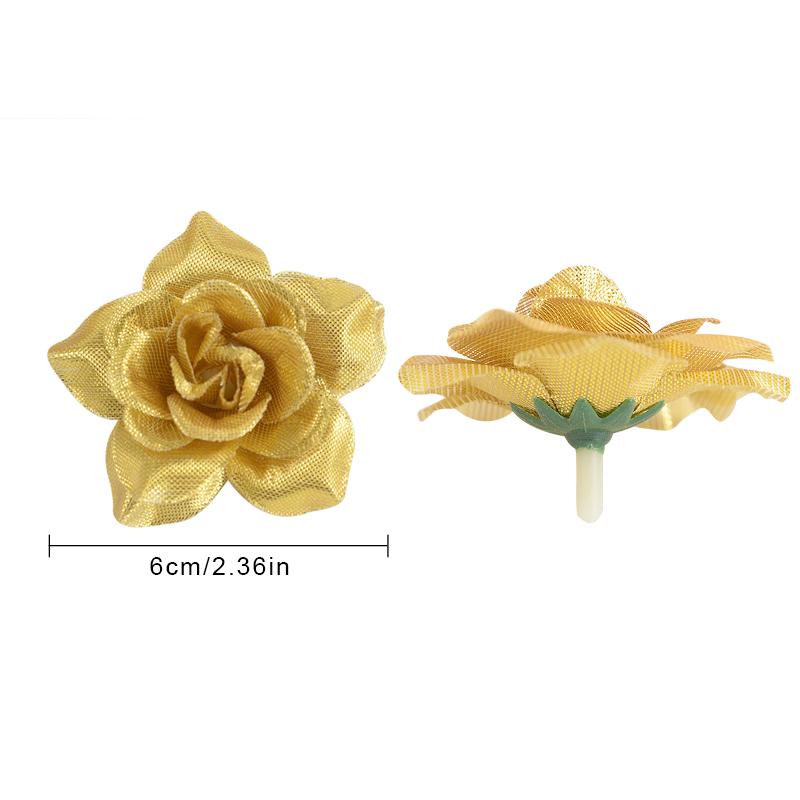 10Pcs Gold Silver Artificial Rose Silk Flower Head DIY Scrapbook Accessories Fake Flower Wedding Party Home Decoration