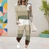 Women Plus Size Round Neck Long Sleeve Printed Top Cuffed Pants With Pockets Two Piece Set