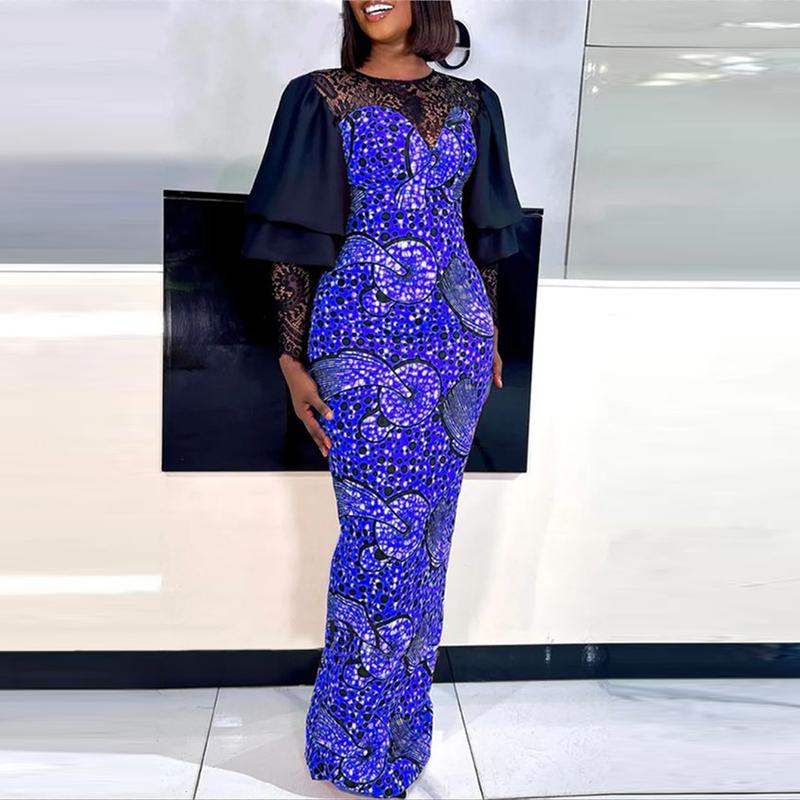 

Женские элегантные кружевные платья большого размера с круглым вырезом и длинными рукавами 5XL синий