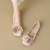 Lightweight Square Head Single Shoes Women's Flat Shoes 2025 New Shallow Mouth Word with Flowers French Fairy Style Grandma Shoes Women