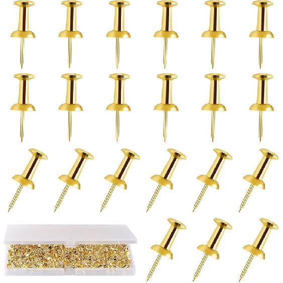 200 Count Gold Push P - Standard Plastic Head Steel Point Thumb Tacks for Bulletin Board, Cork Board, Wall Hanging - Decorative Office Supplies
