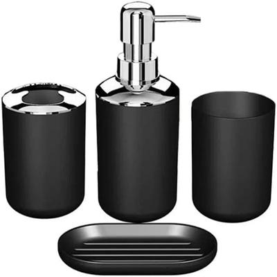 Set da Lavaggio Accessori Decorativi per il Bagno Flacone per Lozione Porta Sapone Bicchiere per Collutorio Vassoio Nero Articoli Domestici per il Bagno