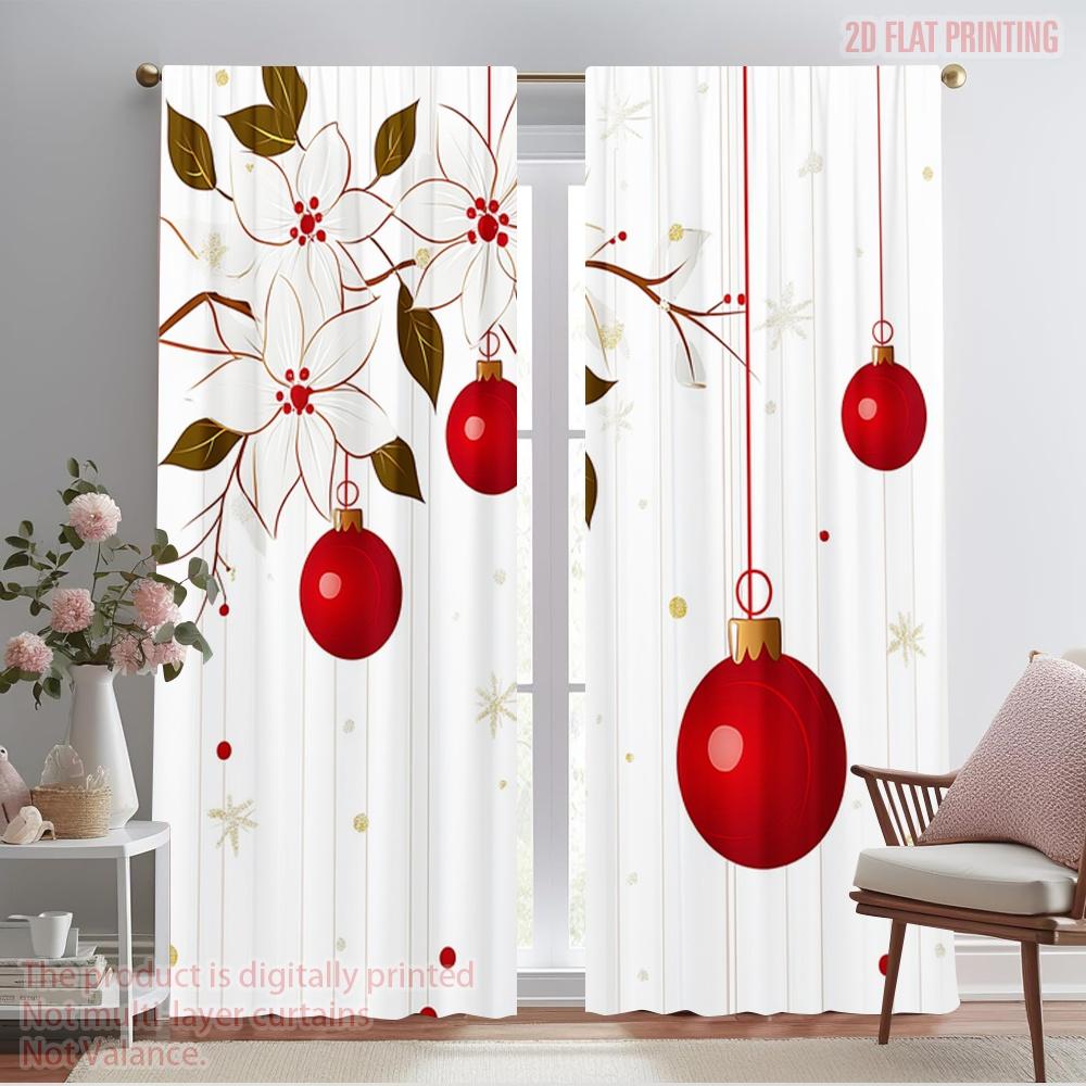 

2pcs,2D plane printing Contemporary Curtains Christmas Ornament White Flower Branch (2) Polyester Easy Install (without rod) 52.50×116.00 CM 2pcs