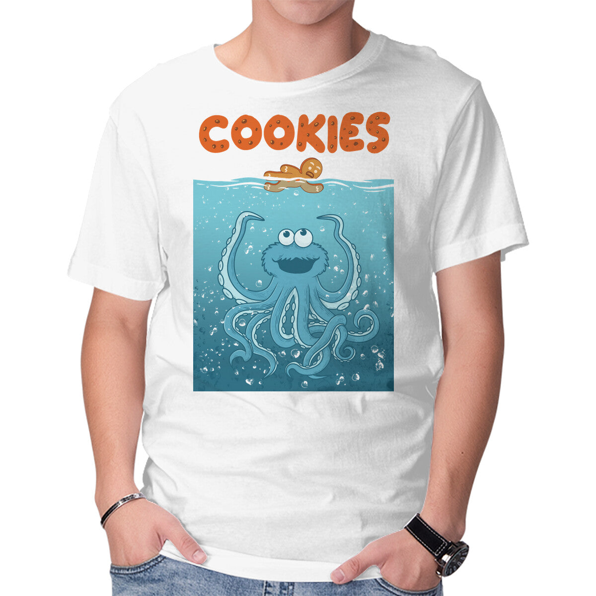 Unisex Crew Neck T-Shirt Cookie Attack Graphic Short Sleeve Casual Tee XXXXL