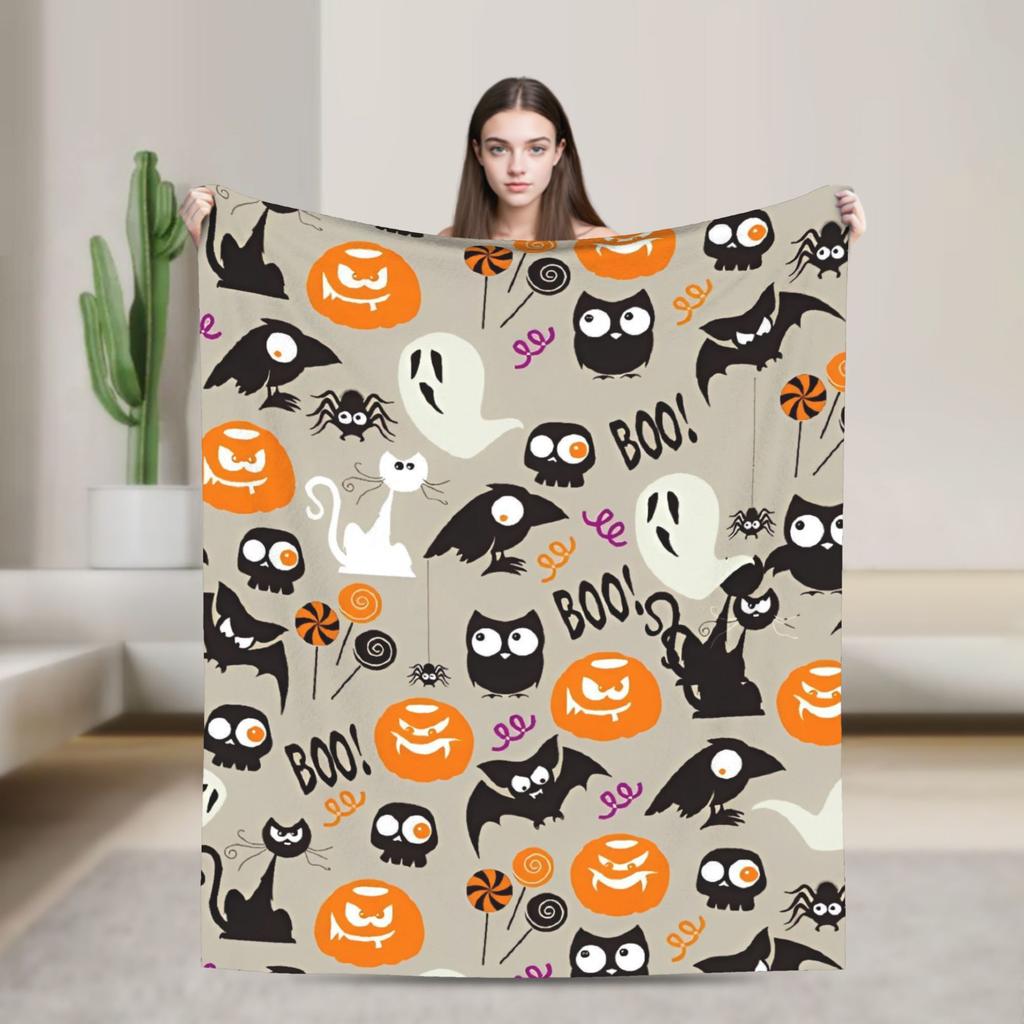 Halloween Theme Pattern  Flannel Blanket Spring  Super Soft Throw Blanket Home Decor Comfortable Bedspread Sofa Bed Cover
