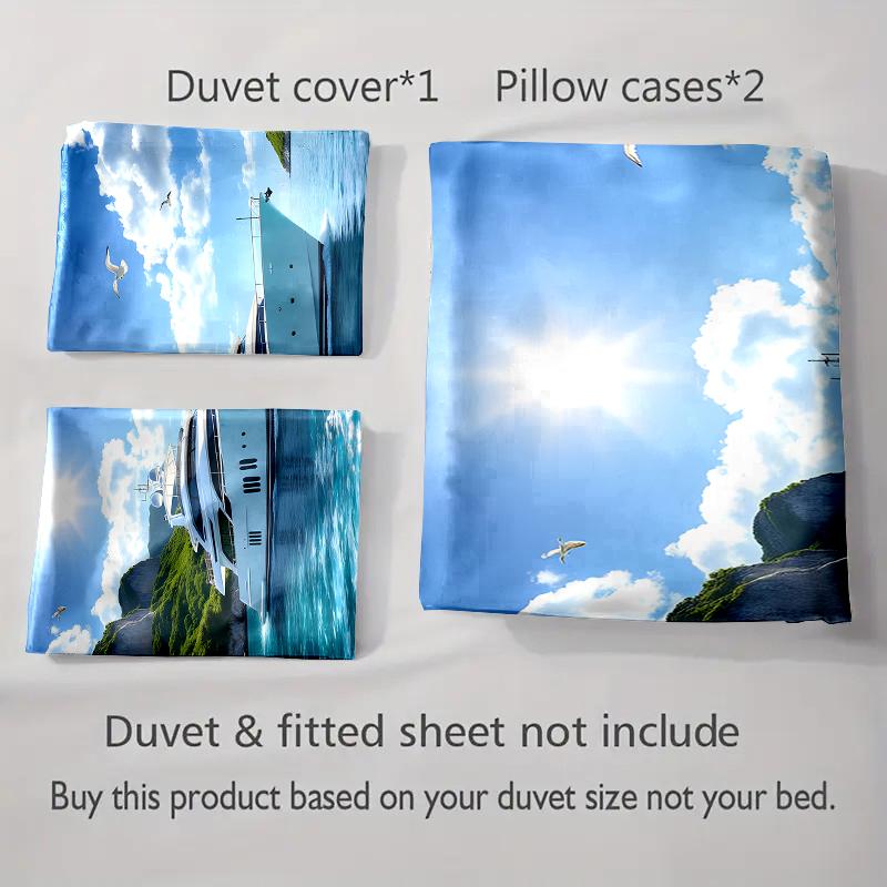 Luxury Yacht Seascape Bedding Duvet Cover Sets Duvet Covers Pillowcases Gifts (1 * Duvet Cover 2 * Pillowcases, Without Duvet Insert)