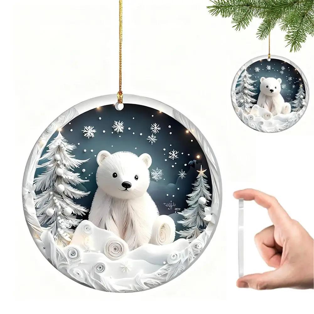 

2D Acrylic Christmas Decoration Pendant Polar Bear Tree In Ceramic Flocked Christmas Ear Pendant Winter Garland Christmas L Z1X9