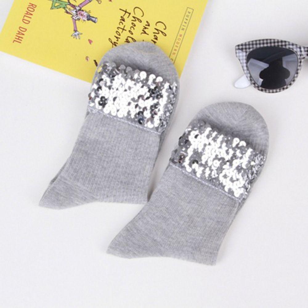 

Solid Color Simple Thicken Middle Tube Hosiery Casual Hosiery Girls Glitter Socks Short Socks серый