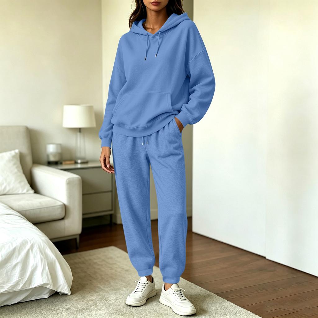 Women's Casual Hooded Long Sleeve Sweatshirt and Jogger Pants 2 Piece Set with Pockets