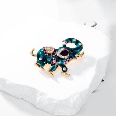 Ethnic Style Cute Rhinestones Shape Inlaid Brooch Shining Elephant Pin Suit Lapel Badge Dress Coat