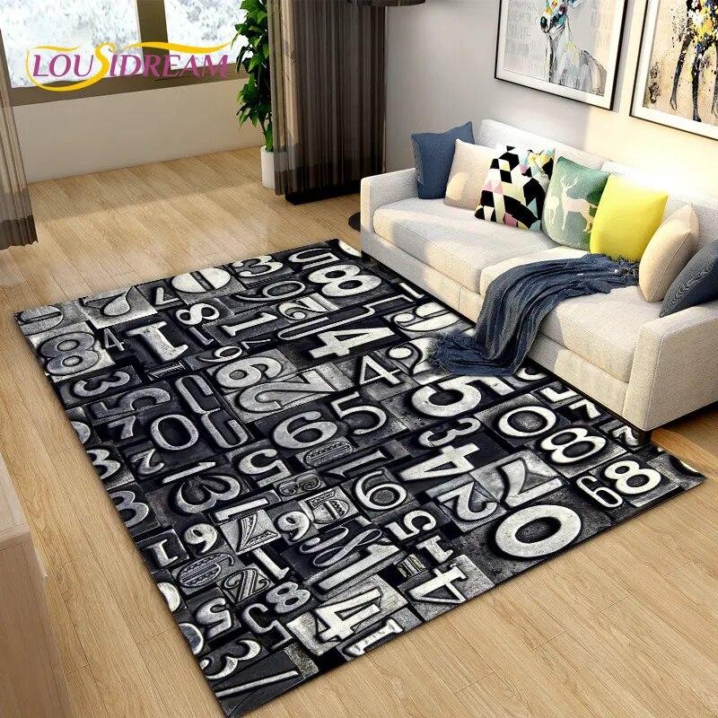 3D Letter Number Retro Nostalgia Area Rug,Carpet Rug for Living Room Bedroom Sofa Doormat,Kids Play Crawling Non-slip Floor Mat