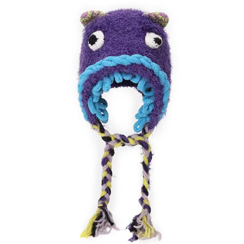 Winter Warm Plush Hat for Women Funny Monsters Hat Hooded Skull Hat Outdoor Activity Cap Windproof Headwear Pullover Hat